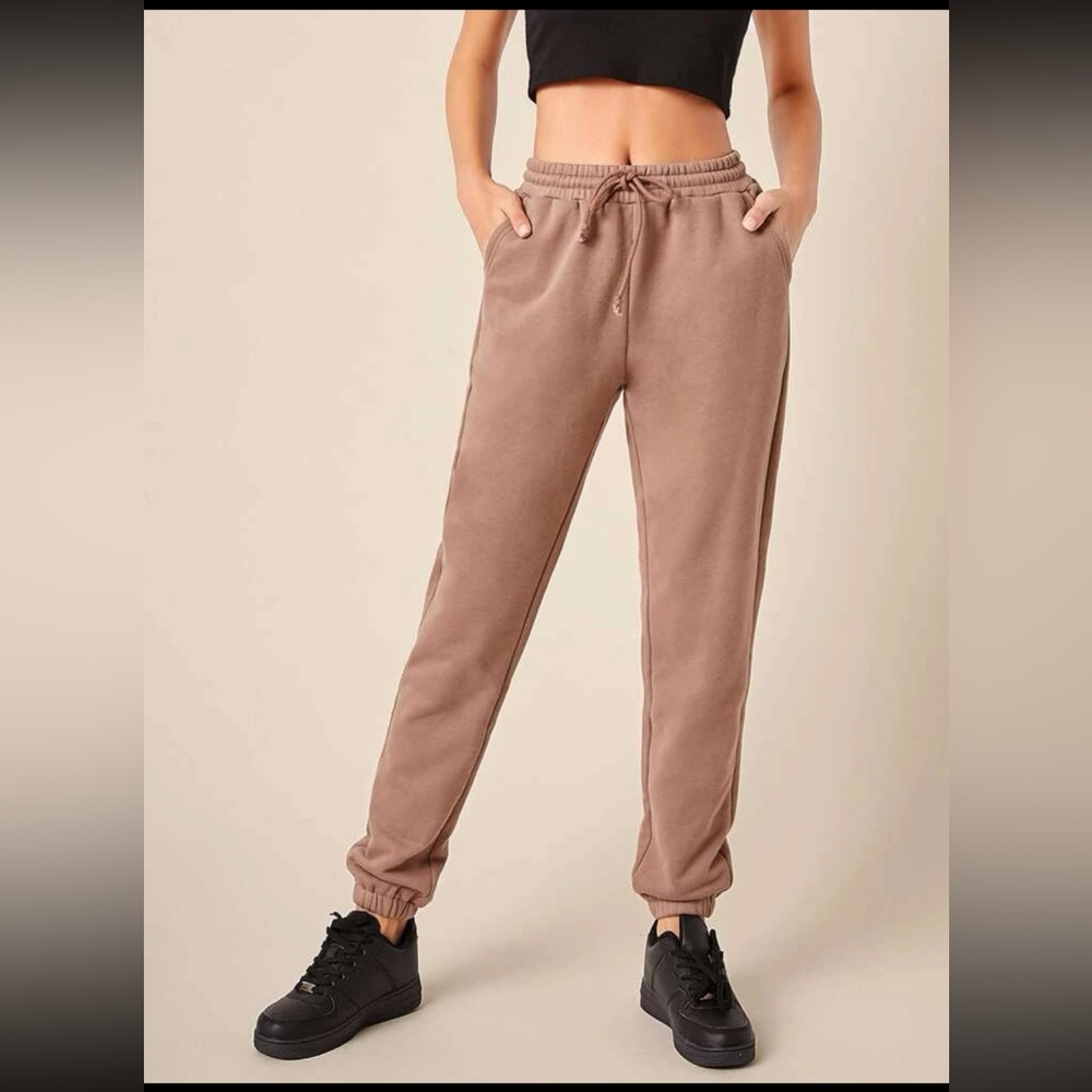 Solid Drawstring Waist Sweatpants | Apricot | size Large